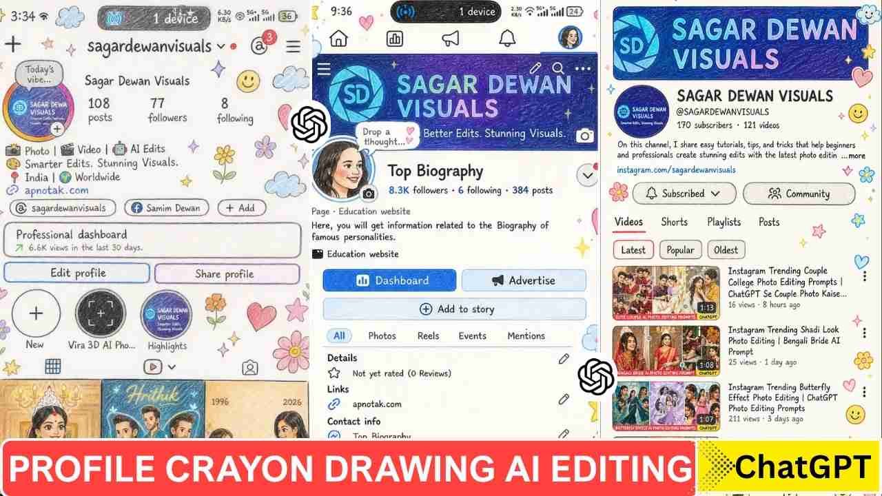 Instagram Profile Crayon Drawing AI Editing Prompts