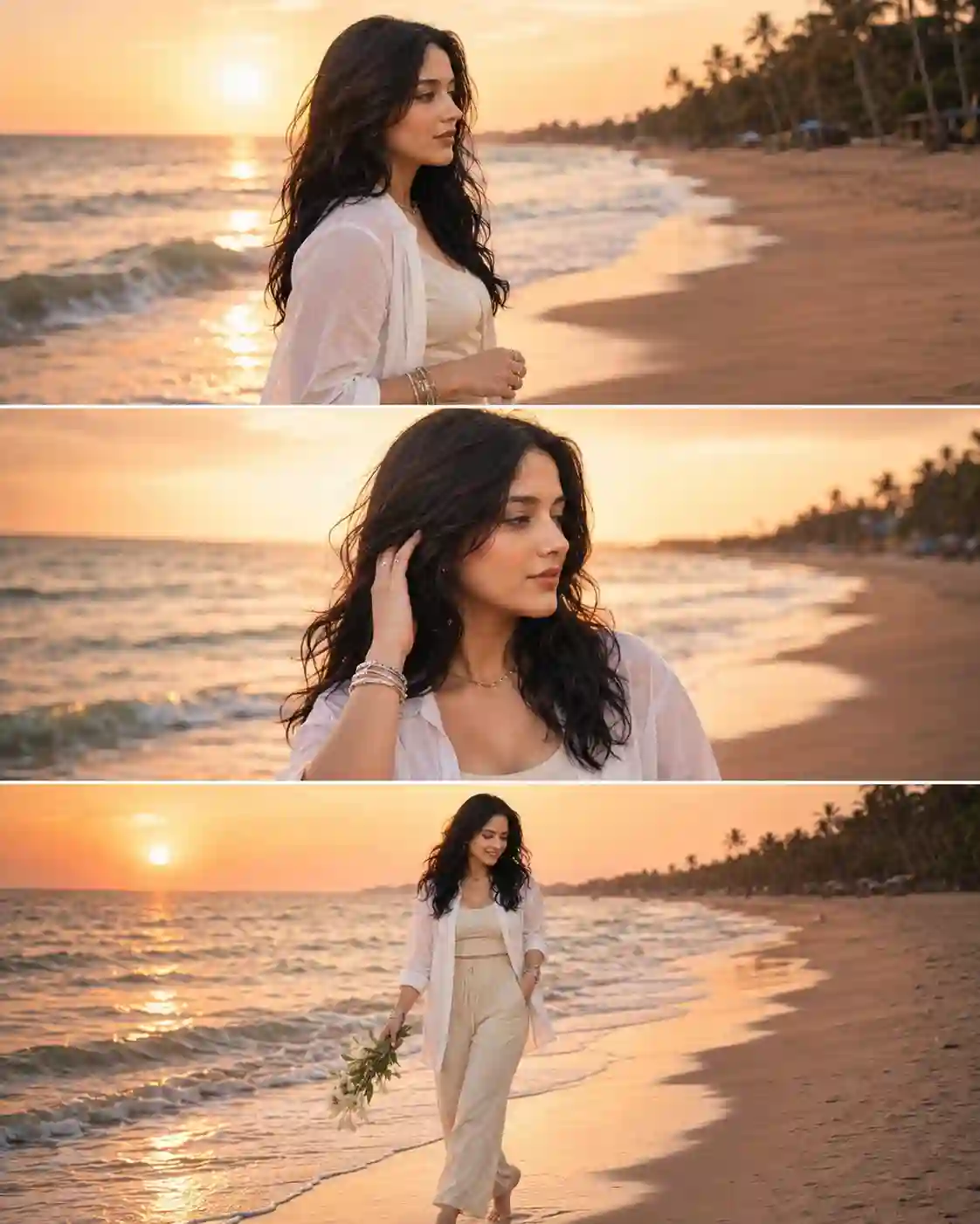 Girls Cinematic Beach Sunset College Ai Photo Editing Prompt 1
