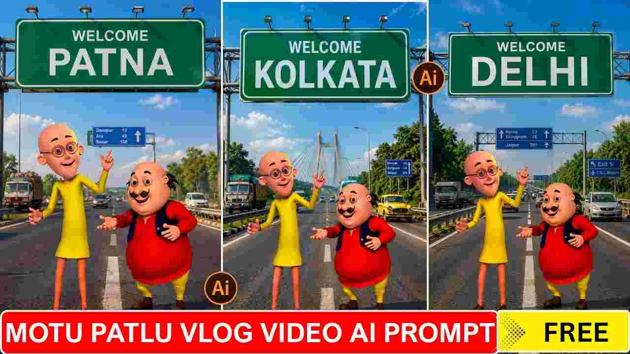 Motu Patlu Village & City Vlog Video Ai Prompt