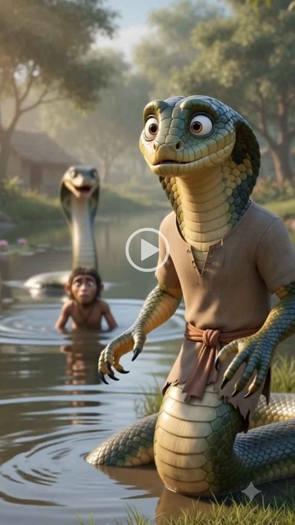 Snake Reverse World AI video showing a snake farmer scared of a human
