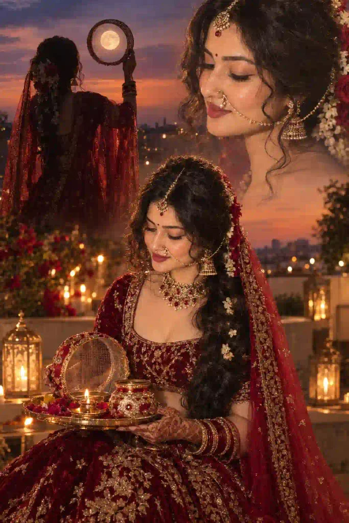 Karwa Chauth AI Photo Editing Prompts woman triple exposer