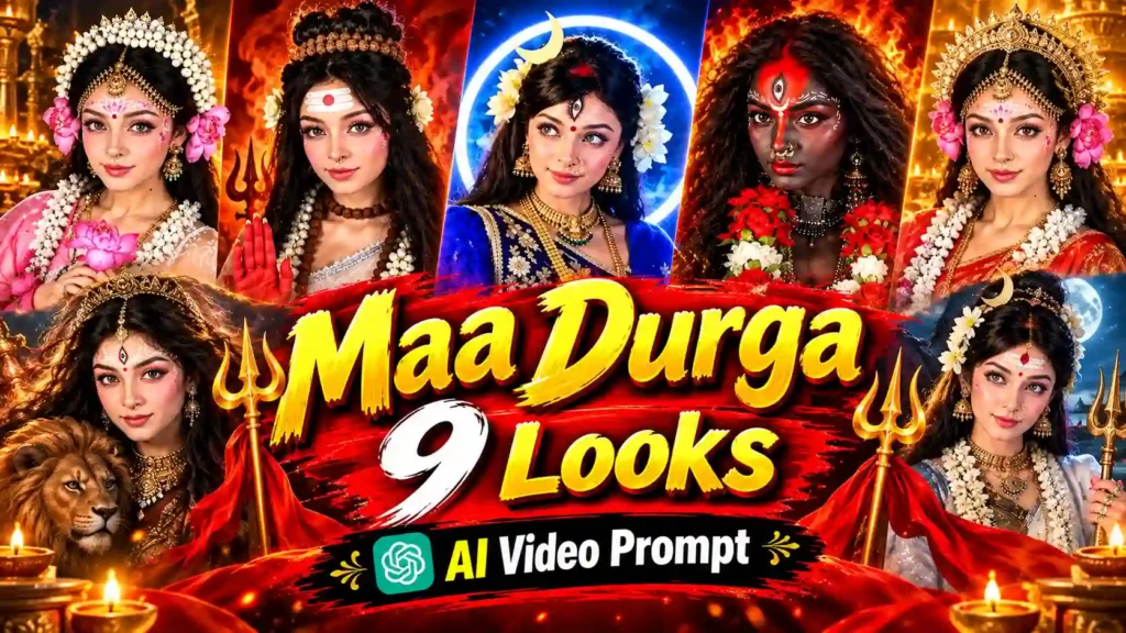 Maa Durga 9 Looks AI Video Prompt
